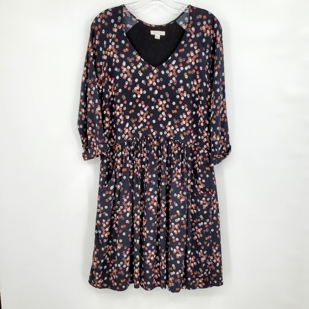 Garnet Hill Polka Dot Drop Waist 3/4 Sleeve Dress